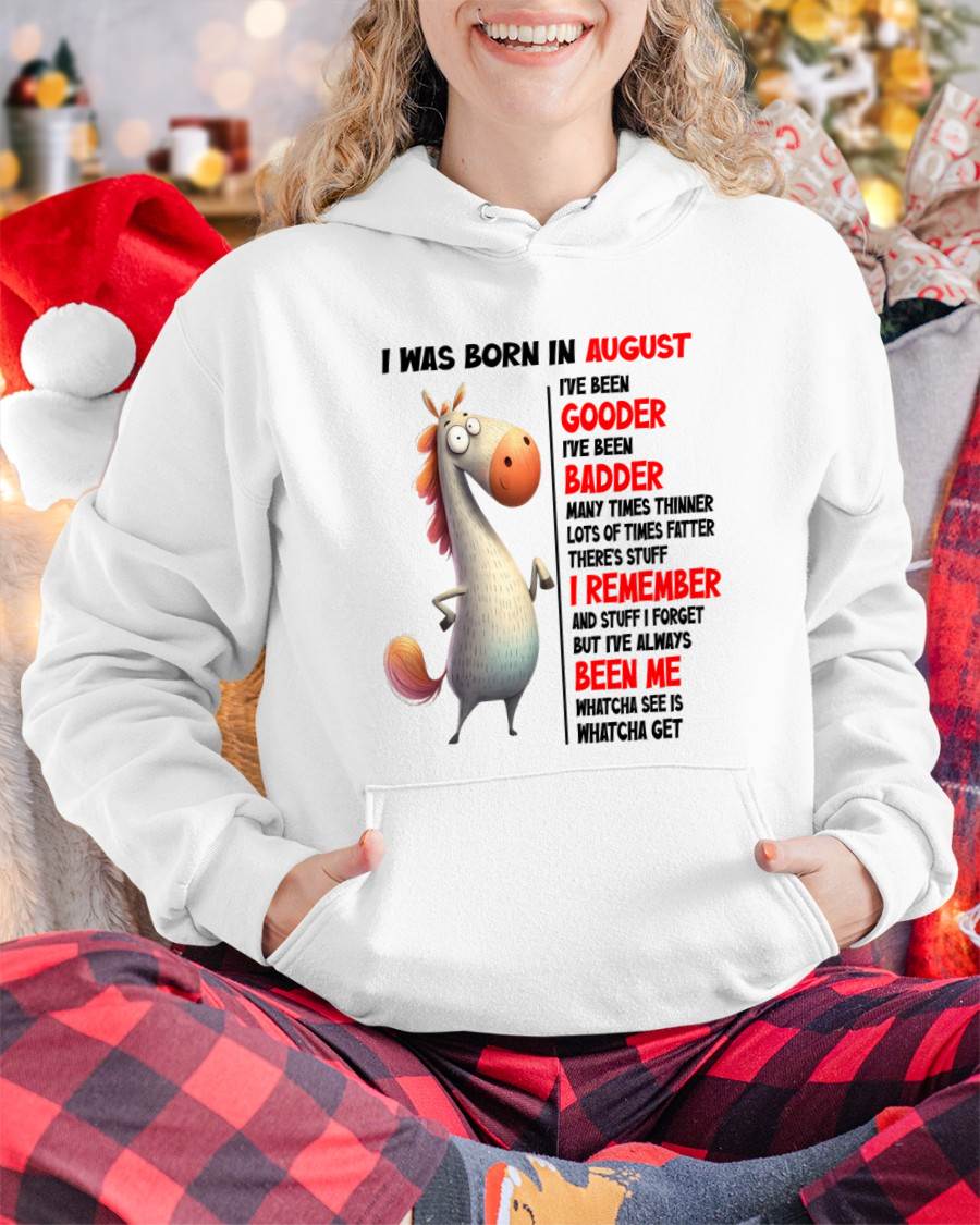 BORN IN AUGUST FUNNY SHIRT – GOODER BADDER HUMOR BIRTHDAY TEE - FOR WOMEN - TLEE08 (SKU2603-270-08)