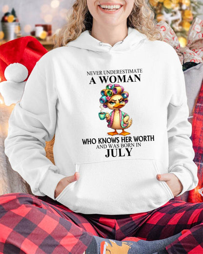 JULY – NEVER UNDERESTIMATE A WOMAN WHO KNOWS HER WORTH - FOR WOMEN - TLEE07 (SKU2604-56-07)