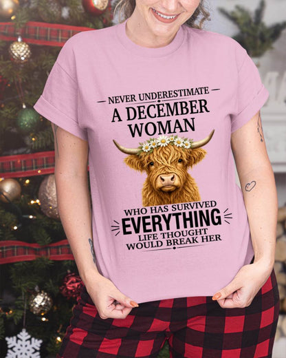 DECEMBER WOMAN HIGHLAND COW SHIRT - FOR WOMEN - TLEE12 (SKU2606-158-12)
