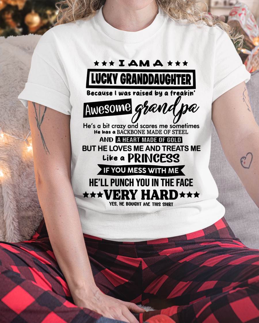 LUCKY GRANDDAUGHTER SHIRT RAISED BY AN AWESOME GRANDPA  - FROM GRANDPA - TLEE00 (SKU2603-271-00)
