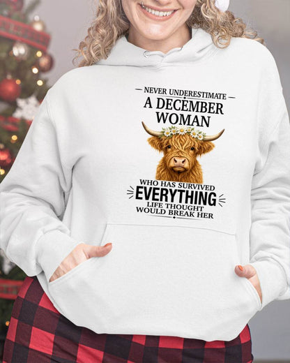 DECEMBER WOMAN HIGHLAND COW SHIRT - FOR WOMEN - TLEE12 (SKU2606-158-12)