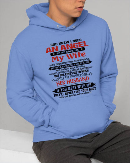 WHEN I NEEDED AN ANGEL, GOD GAVE ME MY WIFE. PROUD TO BE HER HUSBAND - FROM WIFE - TLEE00 (SKU26T-01205-00)