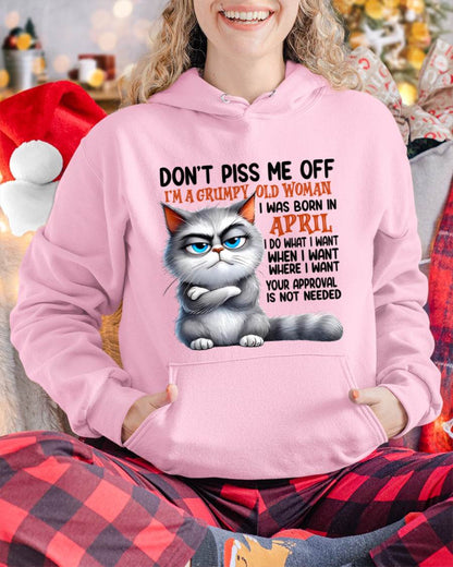 APRIL GRUMPY OLD WOMAN CAT T-SHIRT – FUNNY ATTITUDE SHIRT - FOR WOMEN - TLEE04 (SKU2603-319-04)