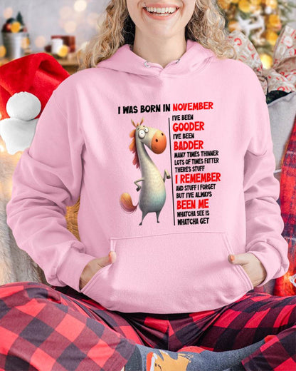 BORN IN NOVEMBER FUNNY SHIRT – GOODER BADDER HUMOR BIRTHDAY TEE - FOR WOMEN - TLEE11 (SKU2603-270-11)