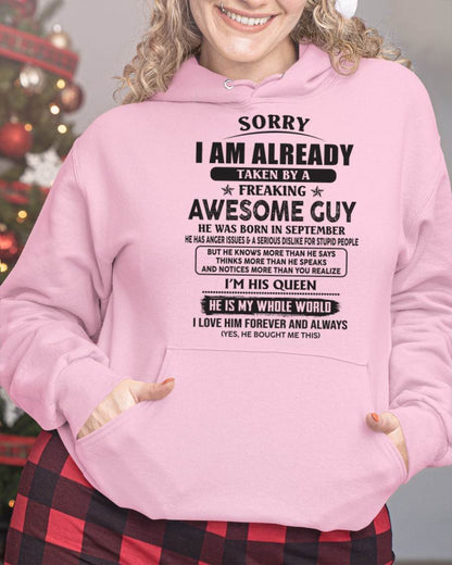 September - Sorry I Am Already Taken By A Freaking Awes Some Guy - Gift For Your Girlfriend, Wife From Husband - TLEE09 (SKU07-177-09)