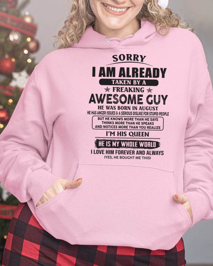 August - Sorry I Am Already Taken By A Freaking Awes Some Guy - Gift For Your Girlfriend, Wife From Husband - TLEE08 (SKU07-177-08)