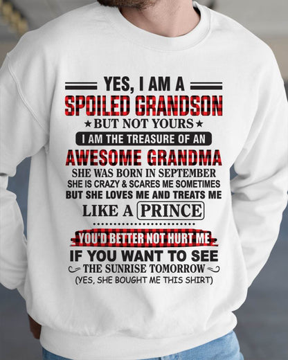 SEPTEMBER - YES, I AM A SPOILED GRANDSON BUT NOT YOURS I AM THE TREASURE OF AN AWESOME GRANDMA - FROM GRANDMA - TLEE09 (SKU2602-108-09)