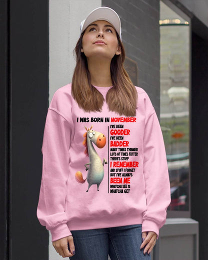 BORN IN NOVEMBER FUNNY SHIRT – GOODER BADDER HUMOR BIRTHDAY TEE - FOR WOMEN - TLEE11 (SKU2603-270-11)