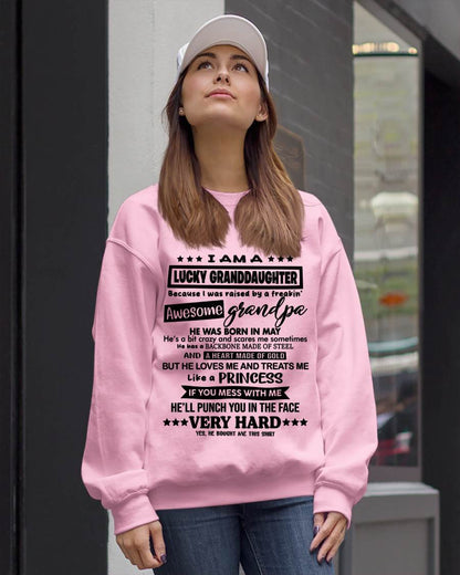 MAY GRANDPA - LUCKY GRANDDAUGHTER SHIRT RAISED BY AN AWESOME GRANDPA - FROM GRANDPA - TLEE05 (SKU2603-271-05)