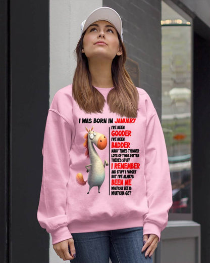 BORN IN JANUARY FUNNY SHIRT – GOODER BADDER HUMOR BIRTHDAY TEE - FOR WOMEN - TLEE01 (SKU2603-270-01)