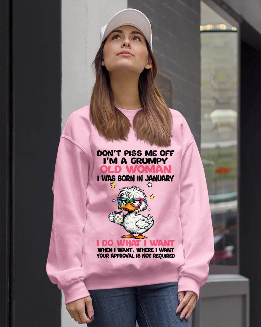 JANUARY BORN - FUNNY ATTITUDE DUCK GRUMPY WOMAN T-SHIRT - FOR WOMEN - TLEE01 (SKU2603-238-01)