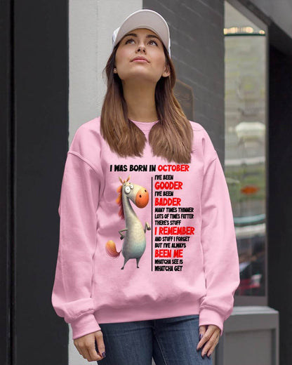 BORN IN OCTOBER FUNNY SHIRT – GOODER BADDER HUMOR BIRTHDAY TEE - FOR WOMEN - TLEE10 (SKU2603-270-10)