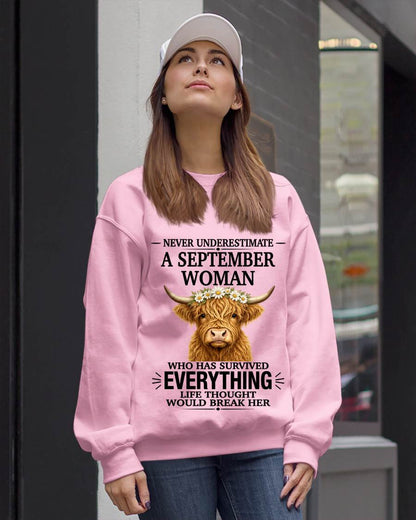 SEPTEMBER WOMAN HIGHLAND COW SHIRT - FOR WOMEN - TLEE09 (SKU2606-158-09)