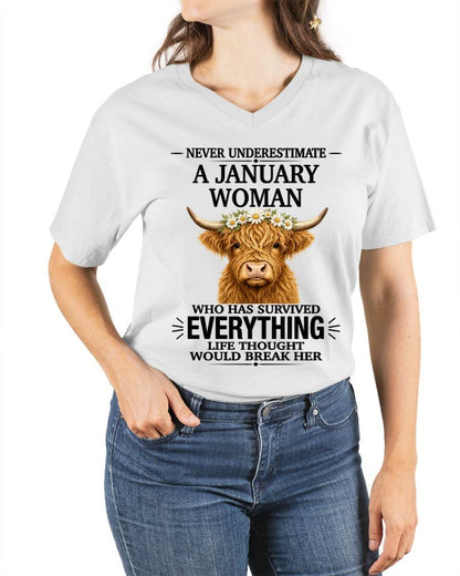 JANUARY WOMAN HIGHLAND COW SHIRT - FOR WOMEN - TLEE01 (SKU2606-158-01)