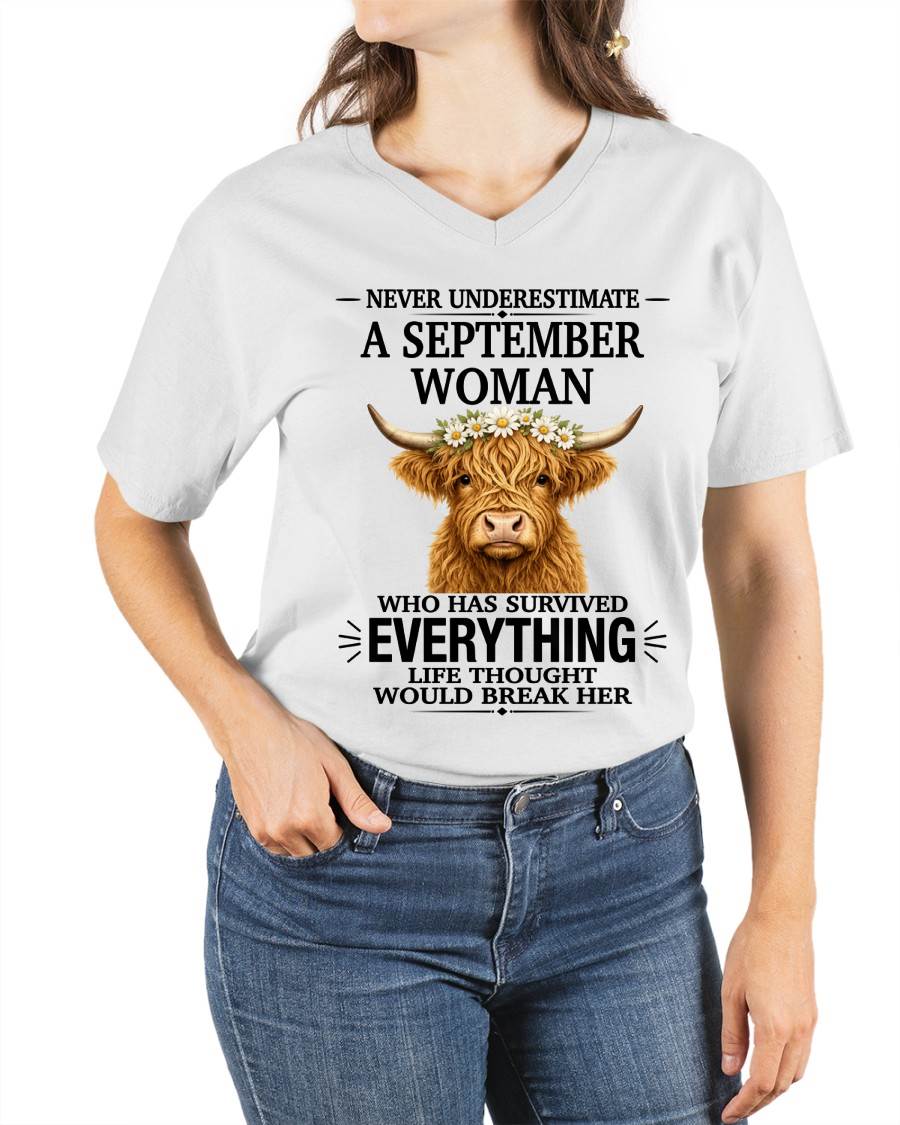 SEPTEMBER WOMAN HIGHLAND COW SHIRT - FOR WOMEN - TLEE09 (SKU2606-158-09)