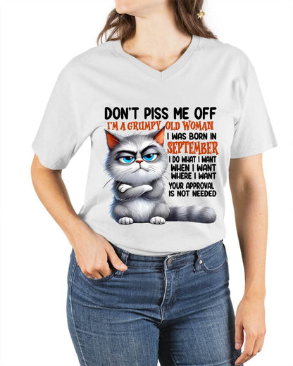 SEPTEMBER GRUMPY OLD WOMAN CAT T-SHIRT – FUNNY ATTITUDE SHIRT - FOR WOMEN - TLEE09 (SKU2603-319-09)