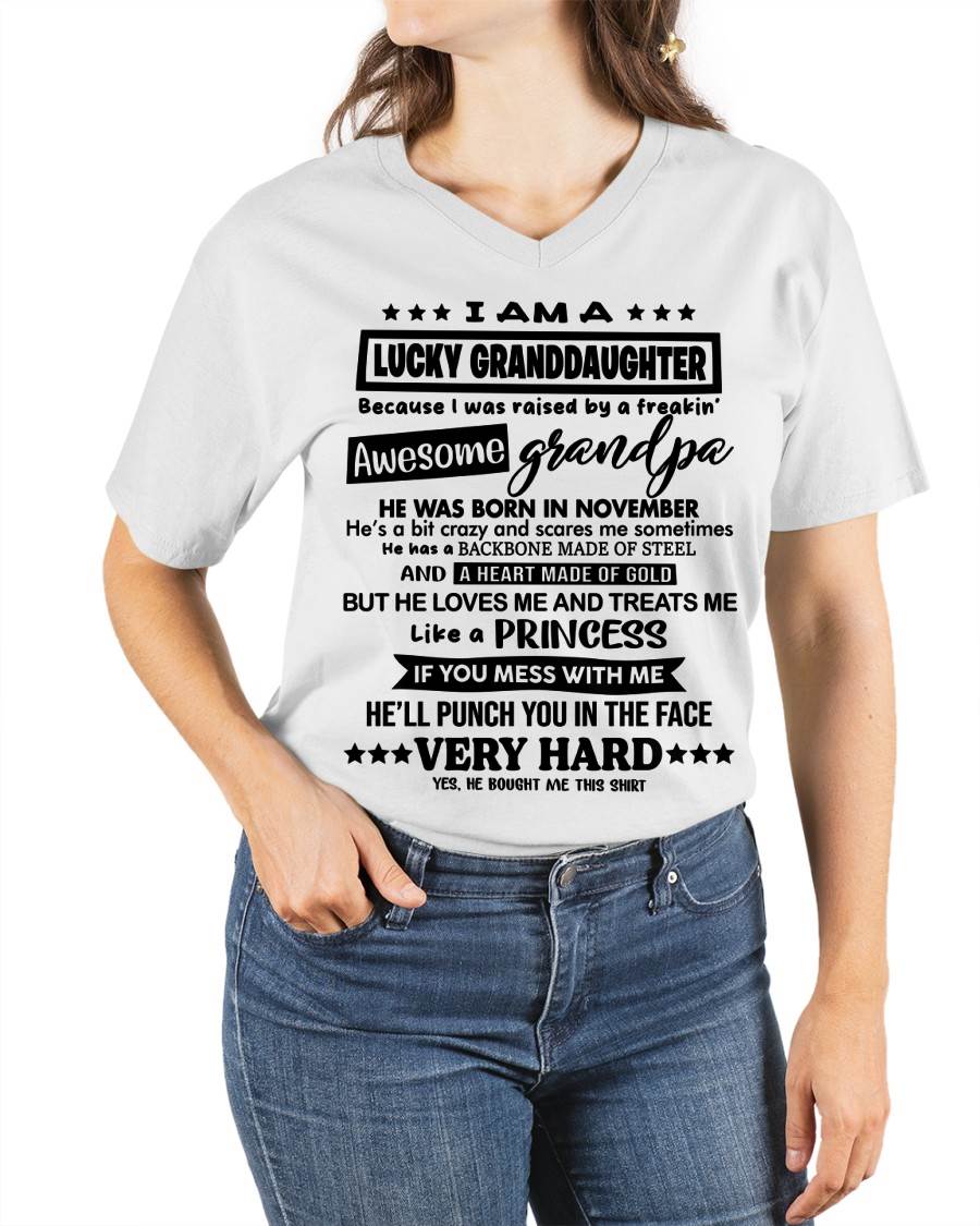 NOVEMBER GRANDPA - LUCKY GRANDDAUGHTER SHIRT RAISED BY AN AWESOME GRANDPA - FROM GRANDPA - TLEE11 (SKU2603-271-11)