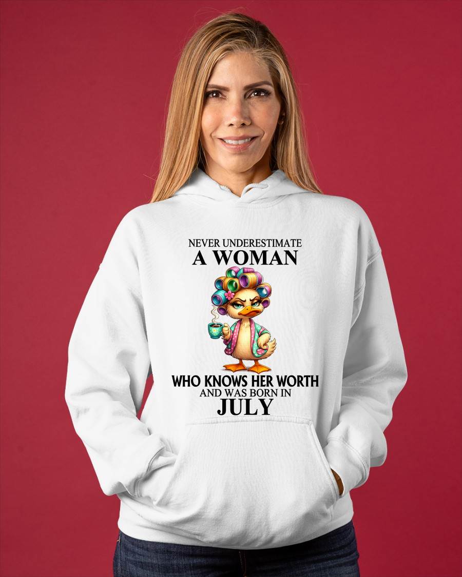 JULY – NEVER UNDERESTIMATE A WOMAN WHO KNOWS HER WORTH - FOR WOMEN - TLEE07 (SKU2604-56-07)