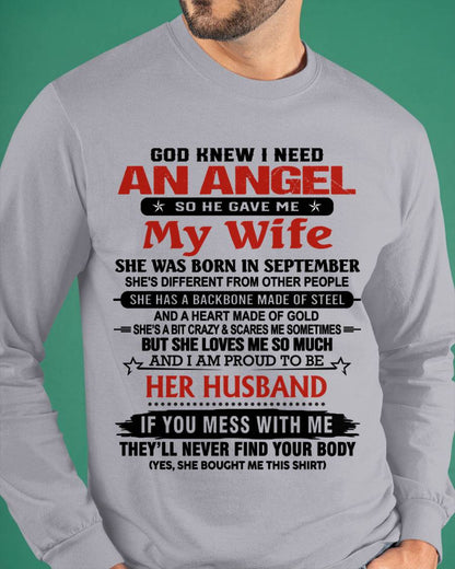 SEPTEMBER - WHEN I NEEDED AN ANGEL, GOD GAVE ME MY WIFE. PROUD TO BE HER HUSBAND - FROM WIFE - TLEE09 (SKU26T-01205-09)