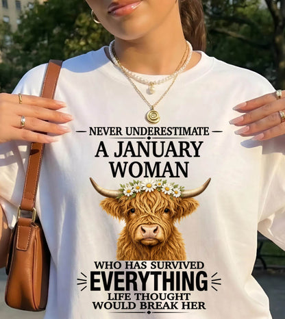 JANUARY WOMAN HIGHLAND COW SHIRT - FOR WOMEN - TLEE01 (SKU2606-158-01)