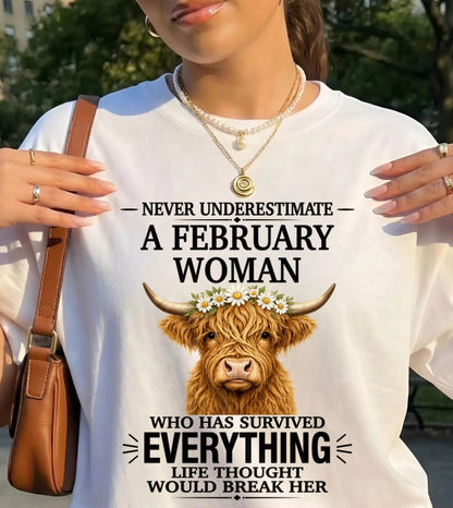 FEBRUARY WOMAN HIGHLAND COW SHIRT - FOR WOMEN - TLEE02 (SKU2606-158-02)