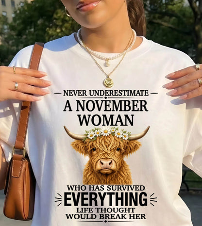 NOVEMBER WOMAN HIGHLAND COW SHIRT - FOR WOMEN - TLEE11 (SKU2606-158-11)