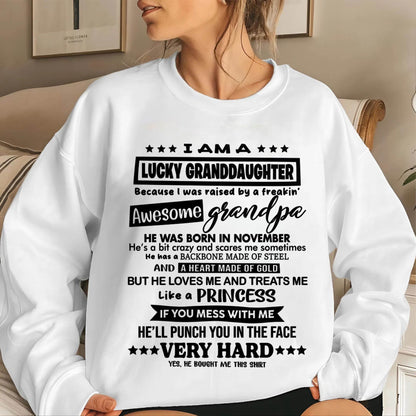 NOVEMBER GRANDPA - LUCKY GRANDDAUGHTER SHIRT RAISED BY AN AWESOME GRANDPA - FROM GRANDPA - TLEE11 (SKU2603-271-11)