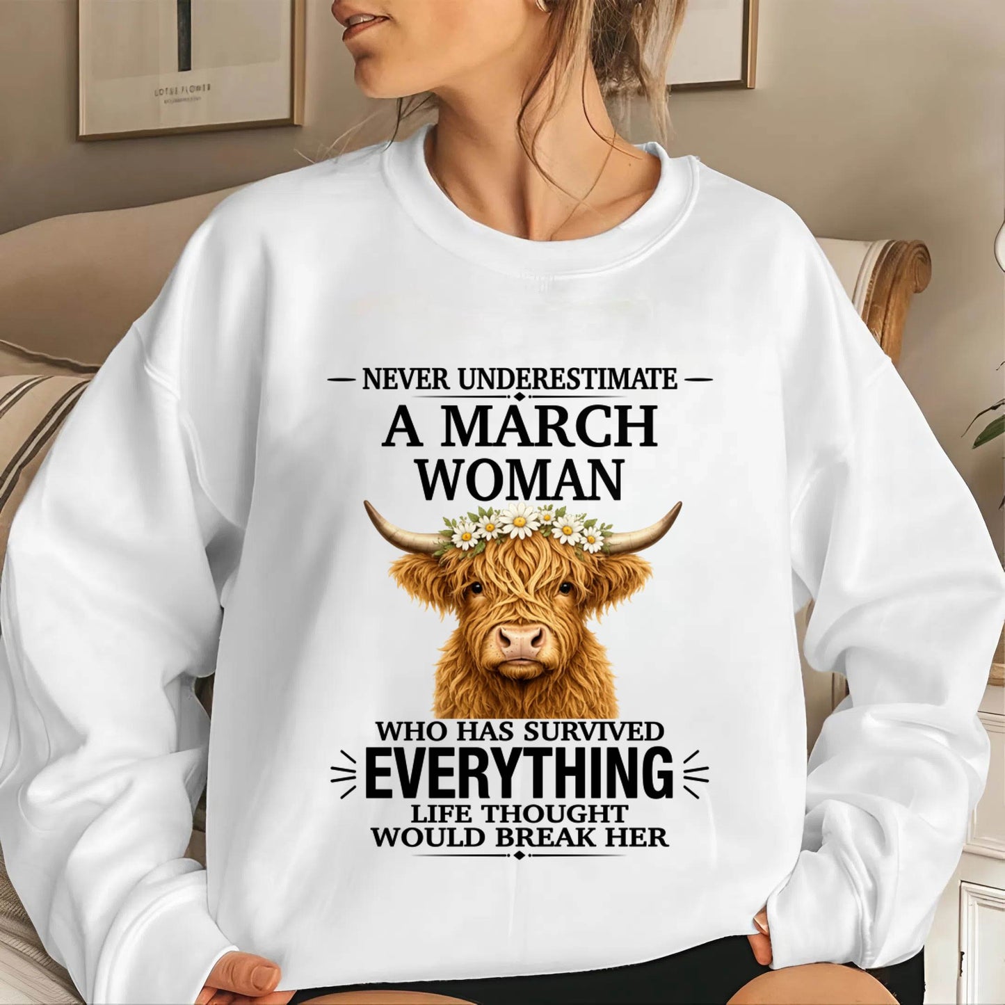 MARCH WOMAN HIGHLAND COW SHIRT - FOR WOMEN - TLEE03 (SKU2606-158-03)