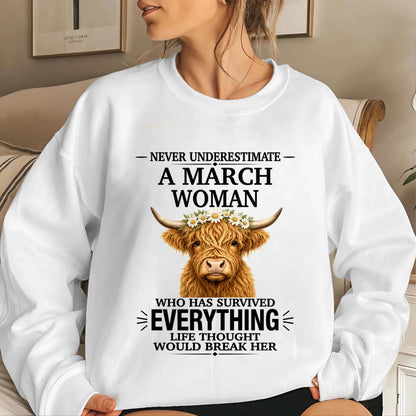 MARCH WOMAN HIGHLAND COW SHIRT - FOR WOMEN - TLEE03 (SKU2606-158-03)