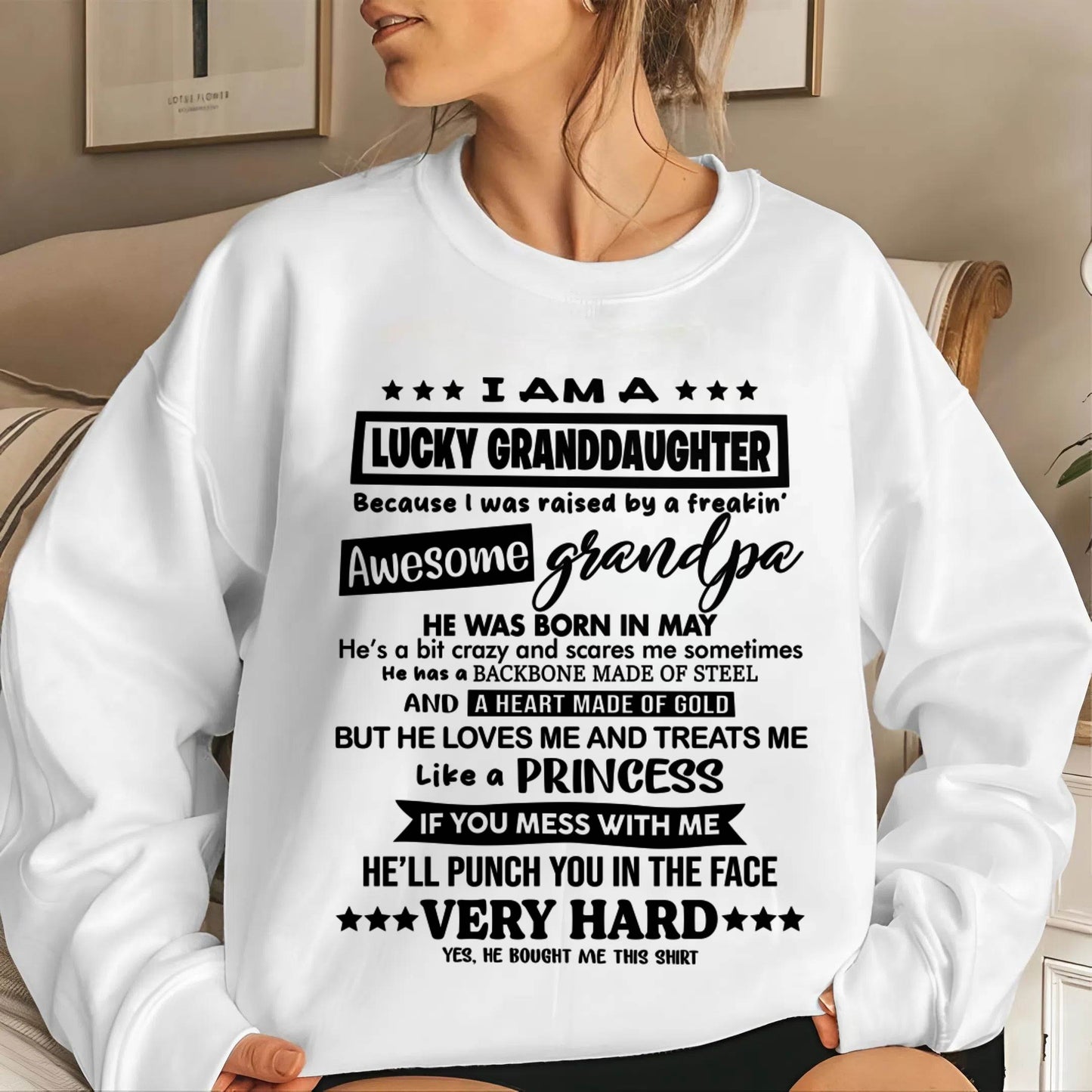MAY GRANDPA - LUCKY GRANDDAUGHTER SHIRT RAISED BY AN AWESOME GRANDPA - FROM GRANDPA - TLEE05 (SKU2603-271-05)