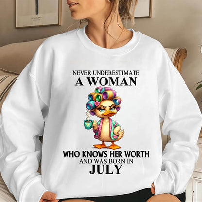 JULY – NEVER UNDERESTIMATE A WOMAN WHO KNOWS HER WORTH - FOR WOMEN - TLEE07 (SKU2604-56-07)