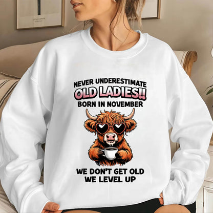NOVEMBER BORN WOMEN LEVEL UP, NEVER GROW OLD SHIRT - FOR WOMEN - TLEE11 (SKU2606-79-11)