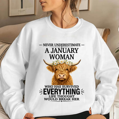 JANUARY WOMAN HIGHLAND COW SHIRT - FOR WOMEN - TLEE01 (SKU2606-158-01)