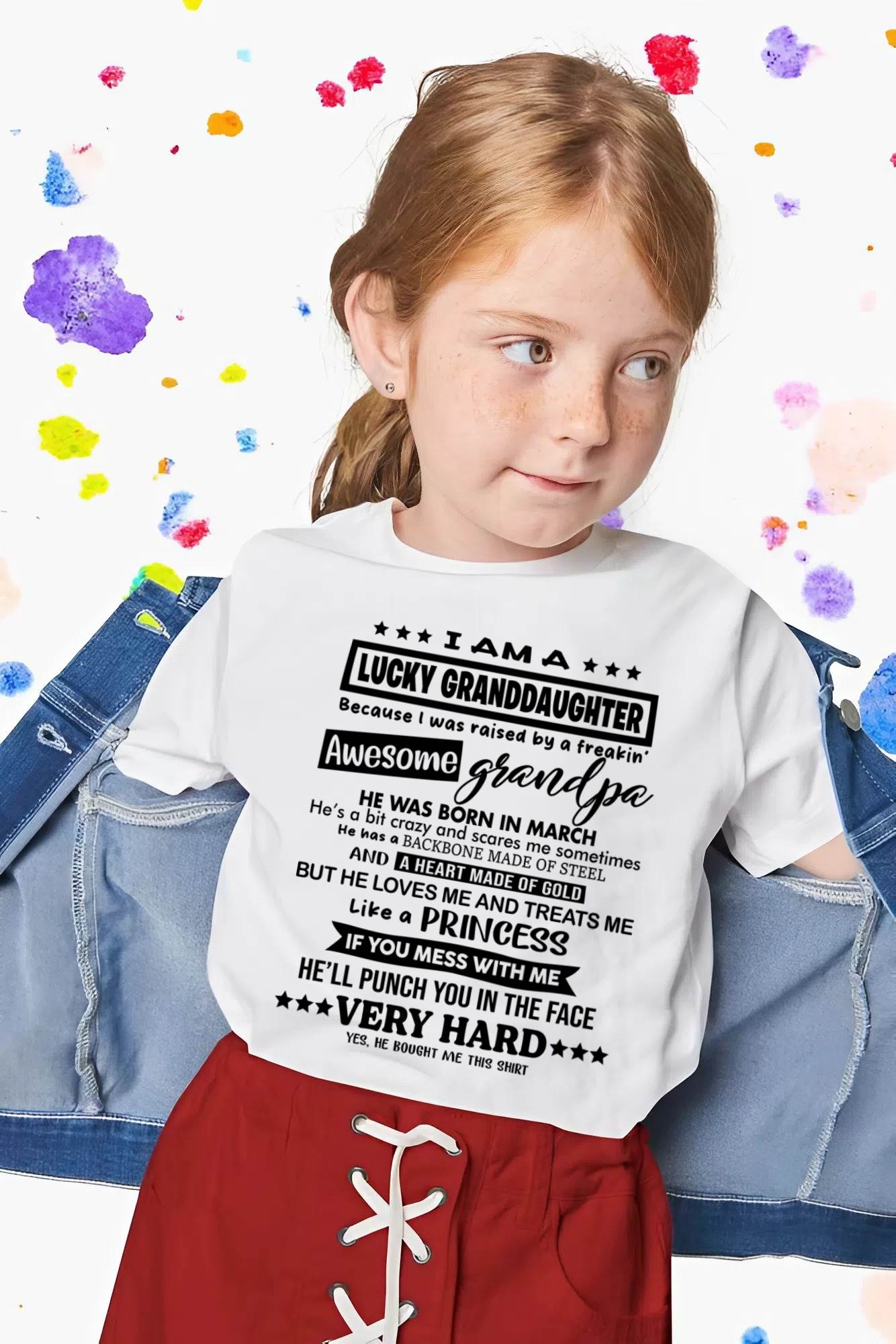 MARCH GRANDPA - LUCKY GRANDDAUGHTER SHIRT RAISED BY AN AWESOME GRANDPA - FROM GRANDPA - TLEE03 (SKU2603-271-03)