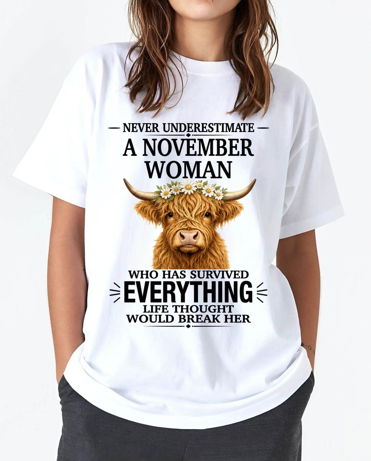 NOVEMBER WOMAN HIGHLAND COW SHIRT - FOR WOMEN - TLEE11 (SKU2606-158-11)