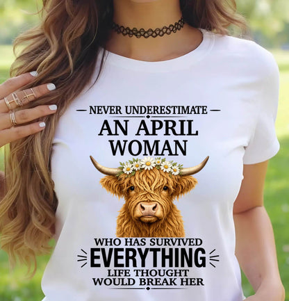 APRIL WOMAN HIGHLAND COW SHIRT - FOR WOMEN - TLEE04 (SKU2606-158-04)