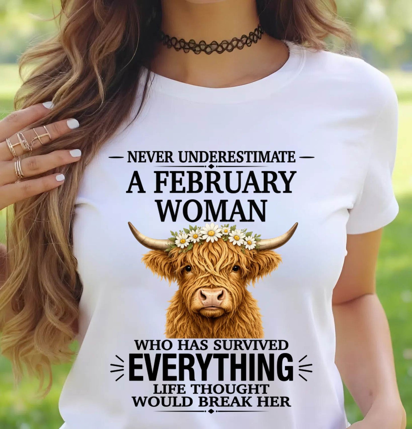 FEBRUARY WOMAN HIGHLAND COW SHIRT - FOR WOMEN - TLEE02 (SKU2606-158-02)