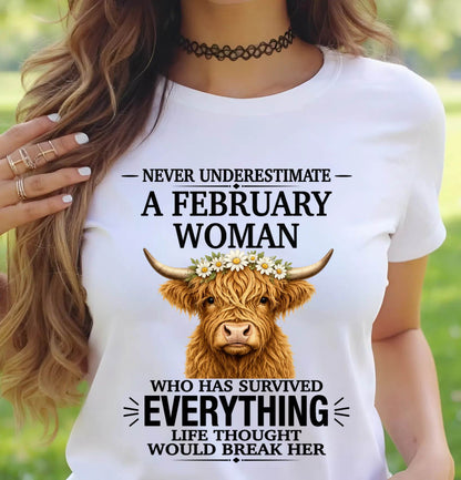 FEBRUARY WOMAN HIGHLAND COW SHIRT - FOR WOMEN - TLEE02 (SKU2606-158-02)