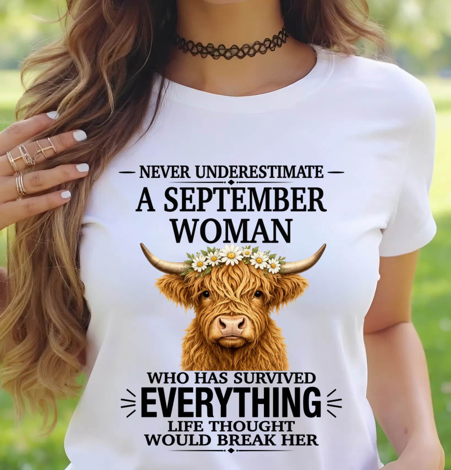 SEPTEMBER WOMAN HIGHLAND COW SHIRT - FOR WOMEN - TLEE09 (SKU2606-158-09)