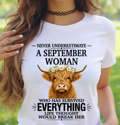 SEPTEMBER WOMAN HIGHLAND COW SHIRT - FOR WOMEN - TLEE09 (SKU2606-158-09)