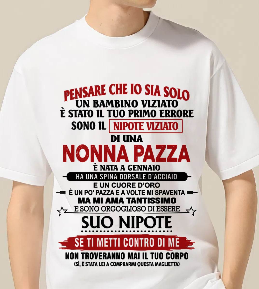 NONNA PAZZA NATA A GENNAIO – NIPOTE VIZIATO – DALLA NONNA - TLEE01 (SKU2605-334-01)