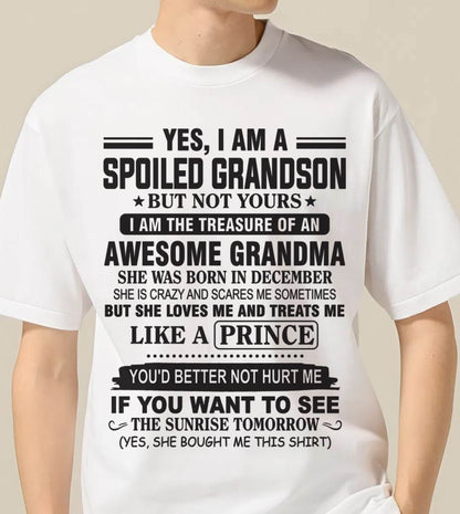 DECEMBER - YES, I AM A SPOILED GRANDSON BUT NOT YOURS I AM THE TREASURE OF AN AWESOME GRANDMA - FROM GRANDMA - TLEE12 (SKU10-57-12)
