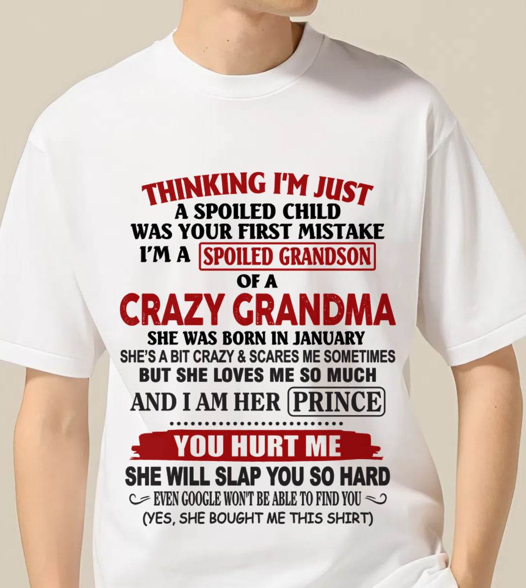 JANUARY - GRANDMA’S BOY – LOVED, SPOILED & PROTECTED - FROM GRANDMA - TLEE01 (SKU2602-128-01)