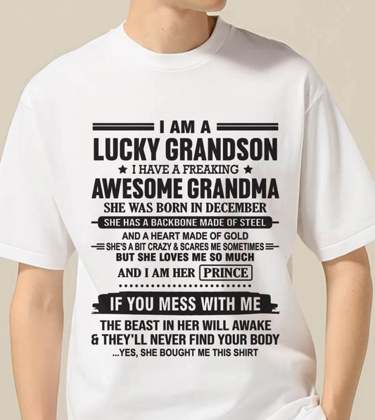 DECEMBER - I AM A LUCKY GRANDSON I HAVE A FREAKING AWESOME GRANDMA - FROM GRANDMA - TLEE12 (SKU11-29-12)