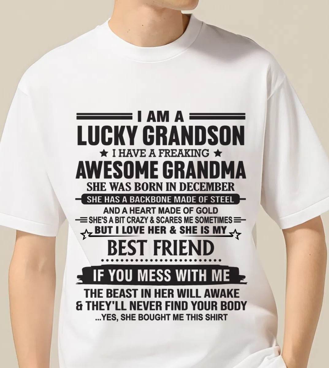 DECEMBER - I AM A LUCKY GRANDSON I HAVE A FREAKING AWESOME GRANDMA - FROM GRANDMA - TLEE12 (SKU2603-05-12)