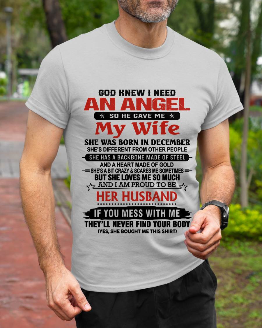 DECEMBER - WHEN I NEEDED AN ANGEL, GOD GAVE ME MY WIFE. PROUD TO BE HER HUSBAND - FROM WIFE - TLEE12 (SKU26T-01205-12)