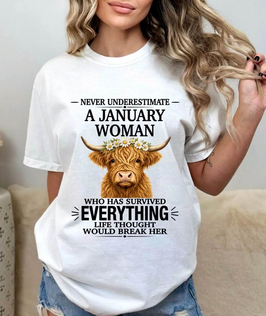 JANUARY WOMAN HIGHLAND COW SHIRT - FOR WOMEN - TLEE01 (SKU2606-158-01)