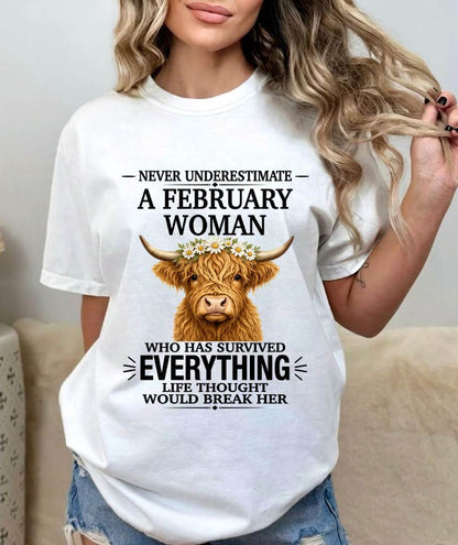 FEBRUARY WOMAN HIGHLAND COW SHIRT - FOR WOMEN - TLEE02 (SKU2606-158-02)