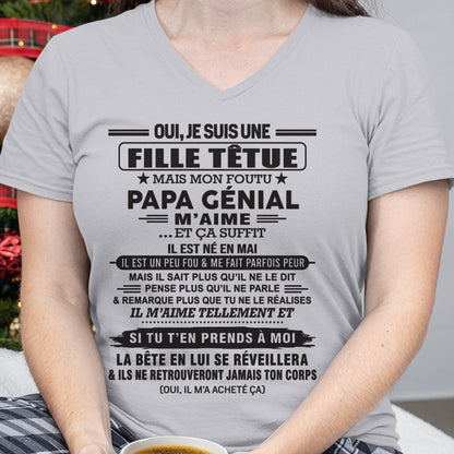 MAI - Oui, je suis une fille têtue – T-shirt | Cadeau d’anniversaire de papa pour sa fille - TLEE05 / fr05 (SKU12-214-05)