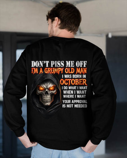OCTOBER BORN GRUMPY OLD MAN SKULL T-SHIRT – FUNNY ATTITUDE SHIRT - FOR MAN - TLEE10 (SKU2603-323-10)